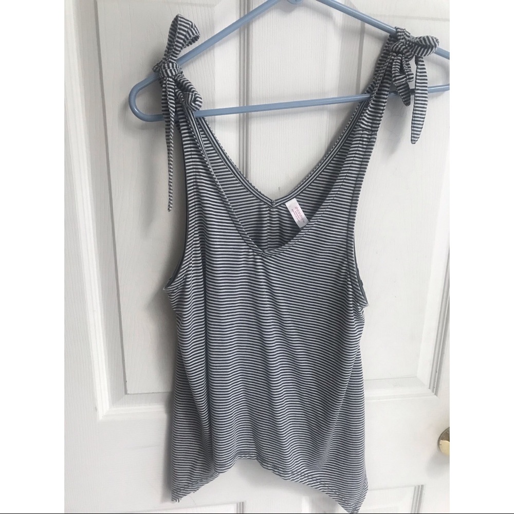 Striped tank top with tie straps.